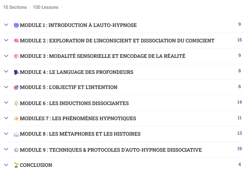Programme de la formation auto-hypnose dissociative