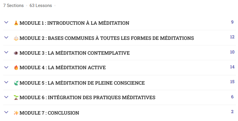 Programme de la formation méditation, 7 modules, Hypno-Alchimiste